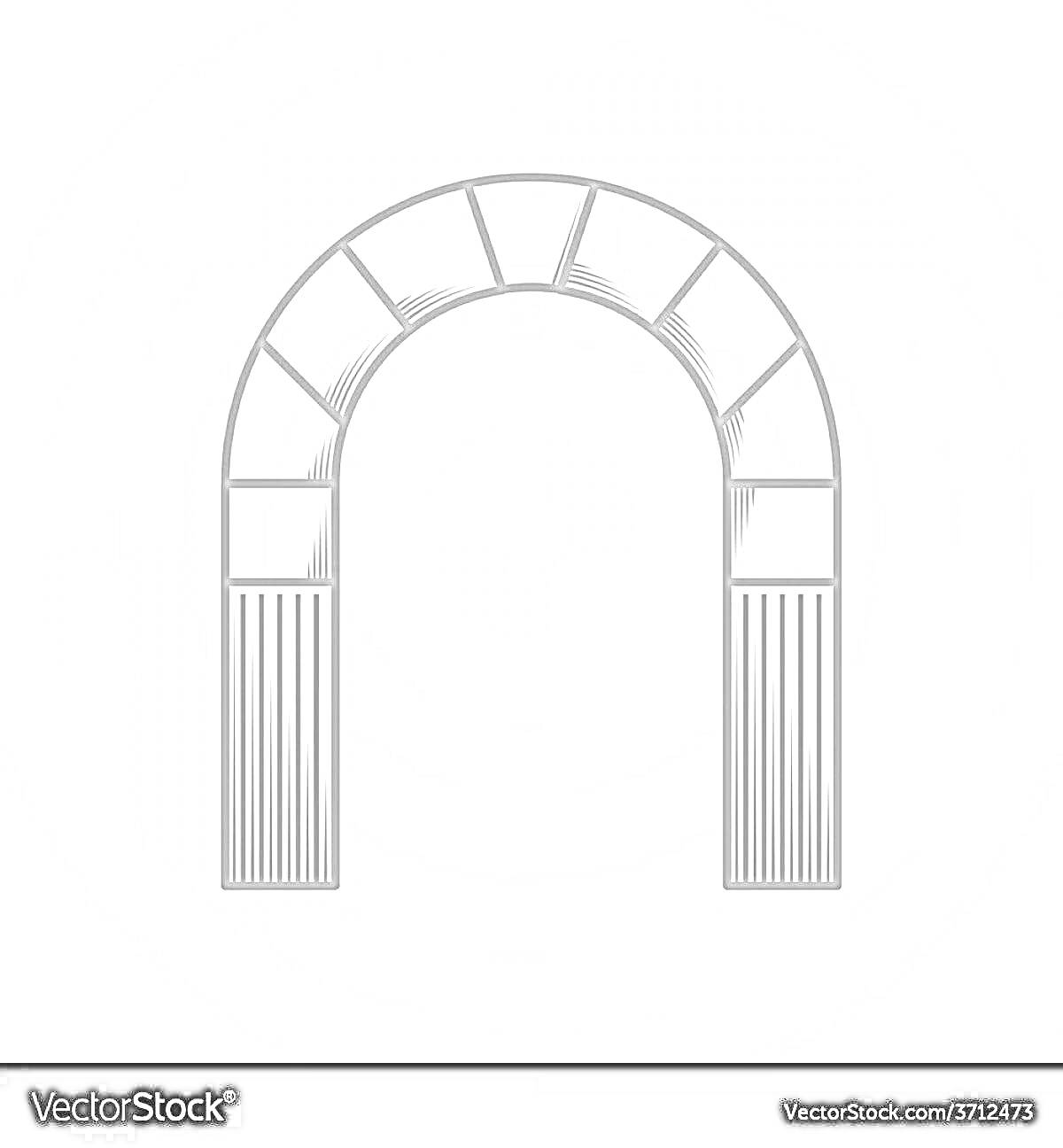 Раскраска Арка с семью секциями вверху и колоннами по бокам