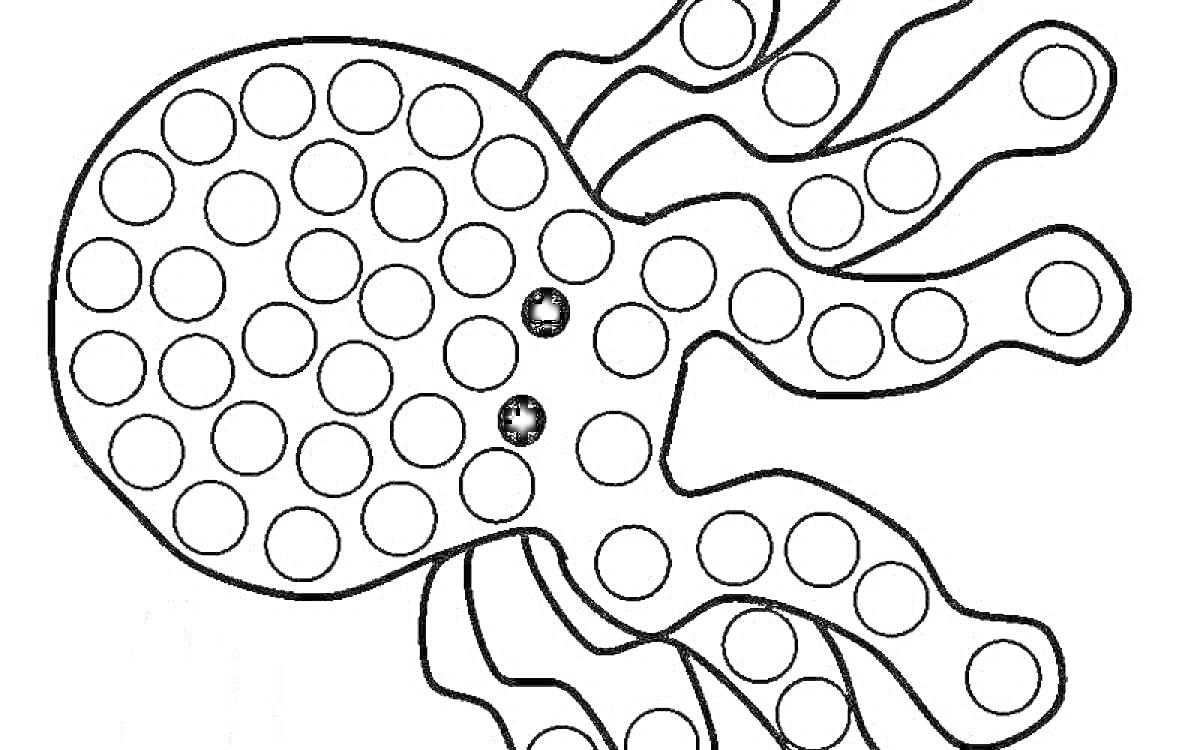 Раскраска Шаблон для пальчиковой раскраски - осьминог с кружочками