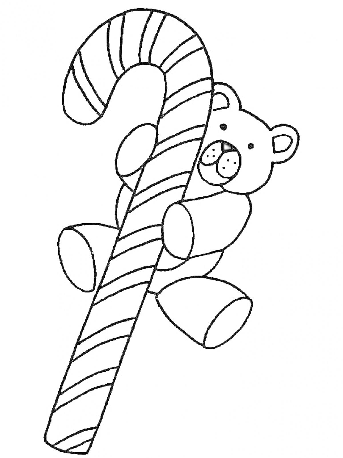 Раскраска Леденец в форме трости с медвежонком