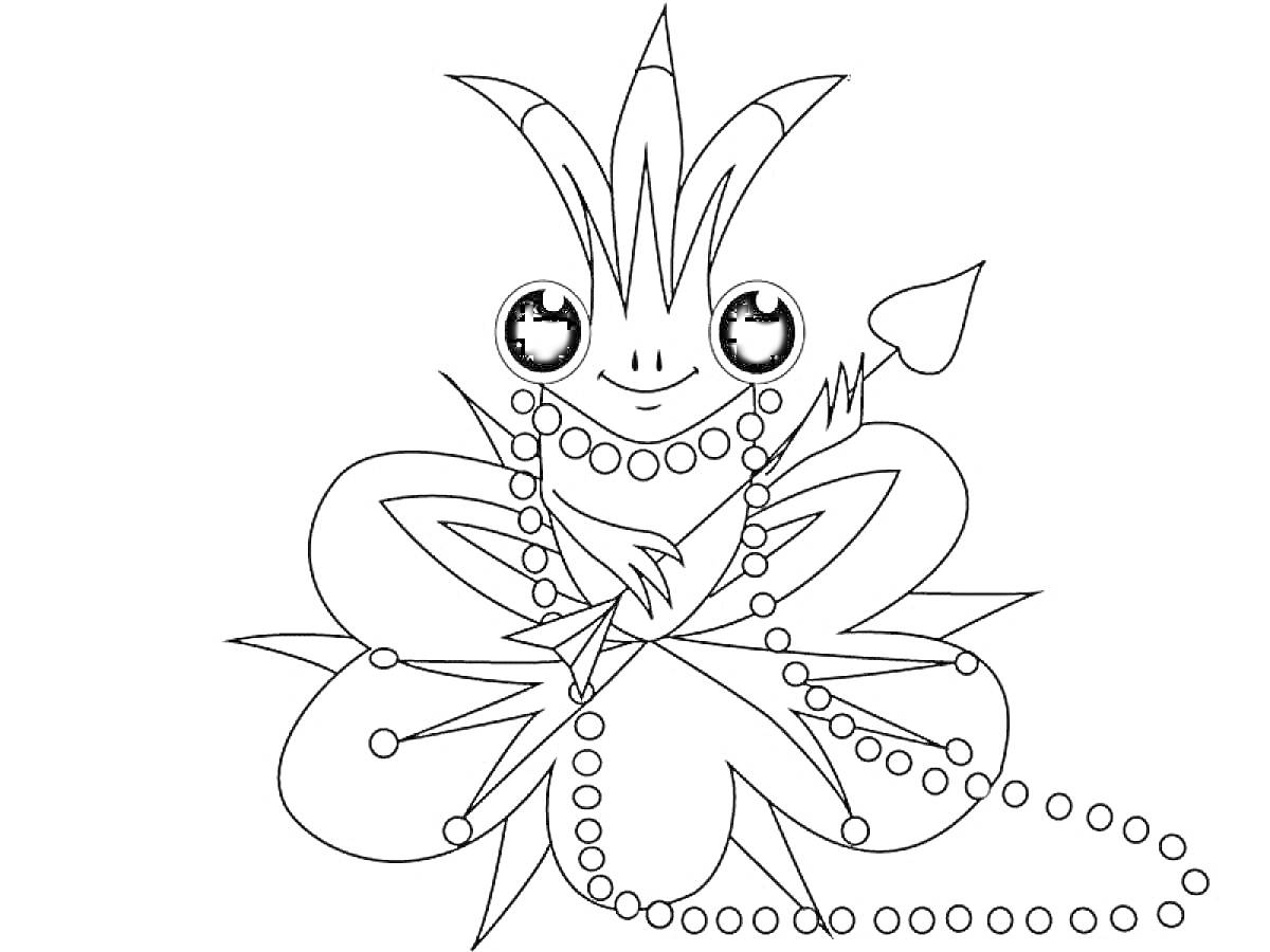 Раскраска Царевна Лягушка с короной, ожерельем и листом