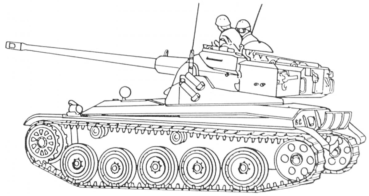 Танковый чертеж КВ-44 с пушкой, гусеницами и башней