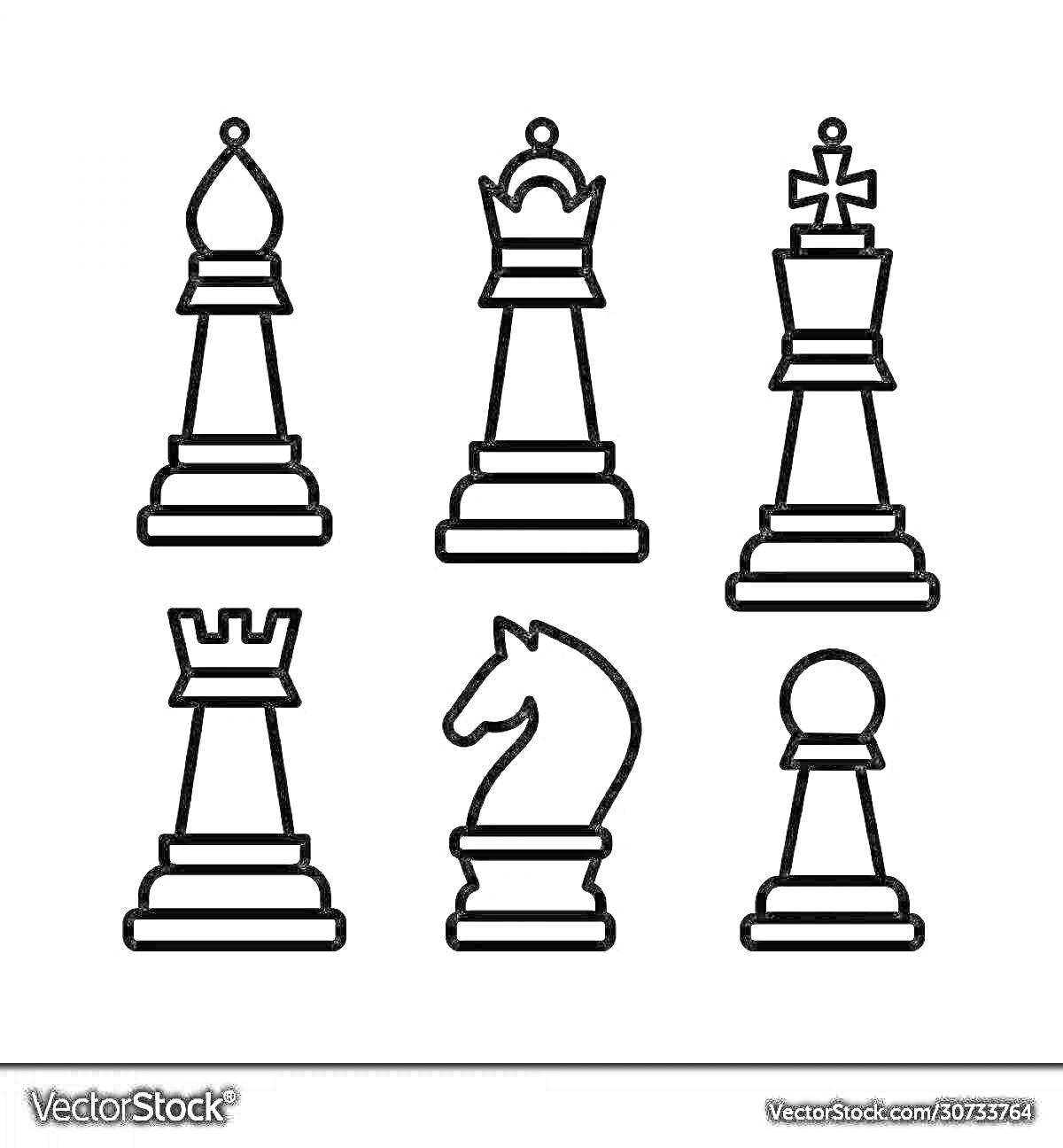 На раскраске изображено: Шахматы, Король, Королева, Крестоносец, Ладья, Конь, Пешка, Фигуры