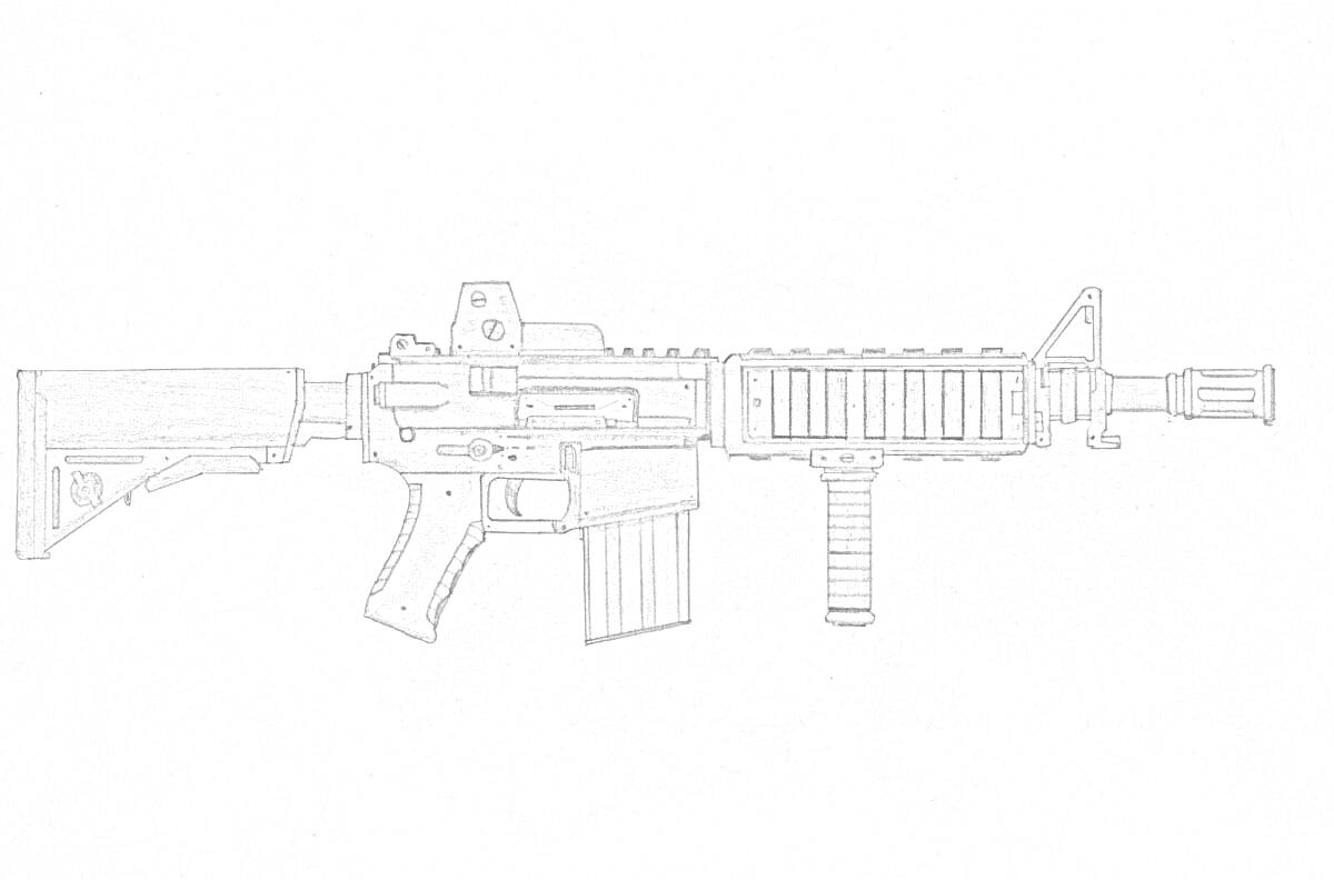 Винтовка M4A1 с тактическими аксессуарами: переносной рукояткой и прицельными приспособлениями