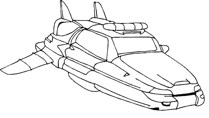 Раскраска Летающий автомобиль с крыльями и носовой антенной