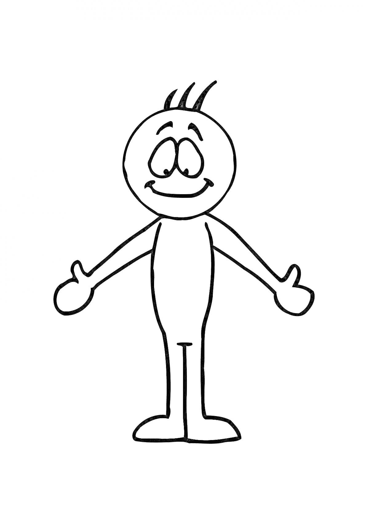 Раскраска Картинка с улыбающимся персонажем с поднятыми руками (ПопиПлейтайм)