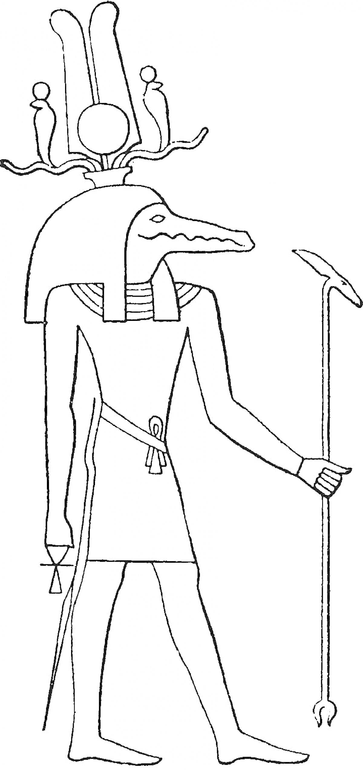 На раскраске изображено: Древний Египет, Ибис, Скипетр, Анкх, Исторический персонаж, Мифические существа