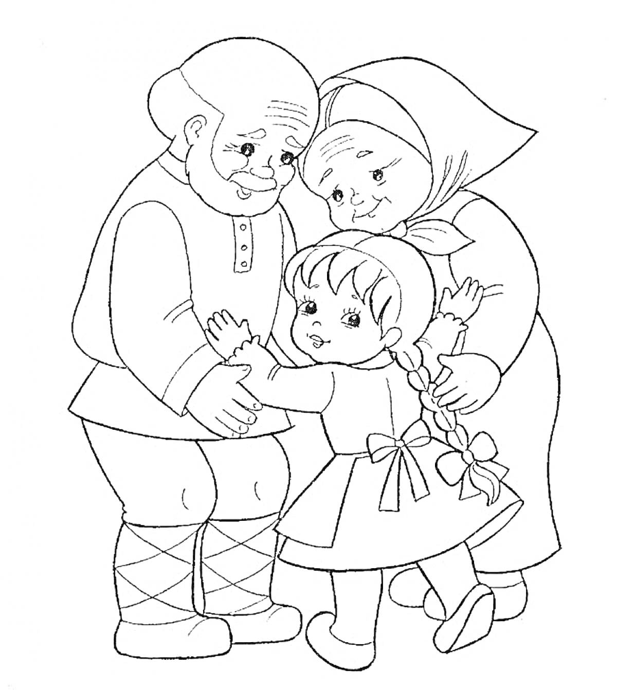Раскраска Маша с дедушкой и бабушкой