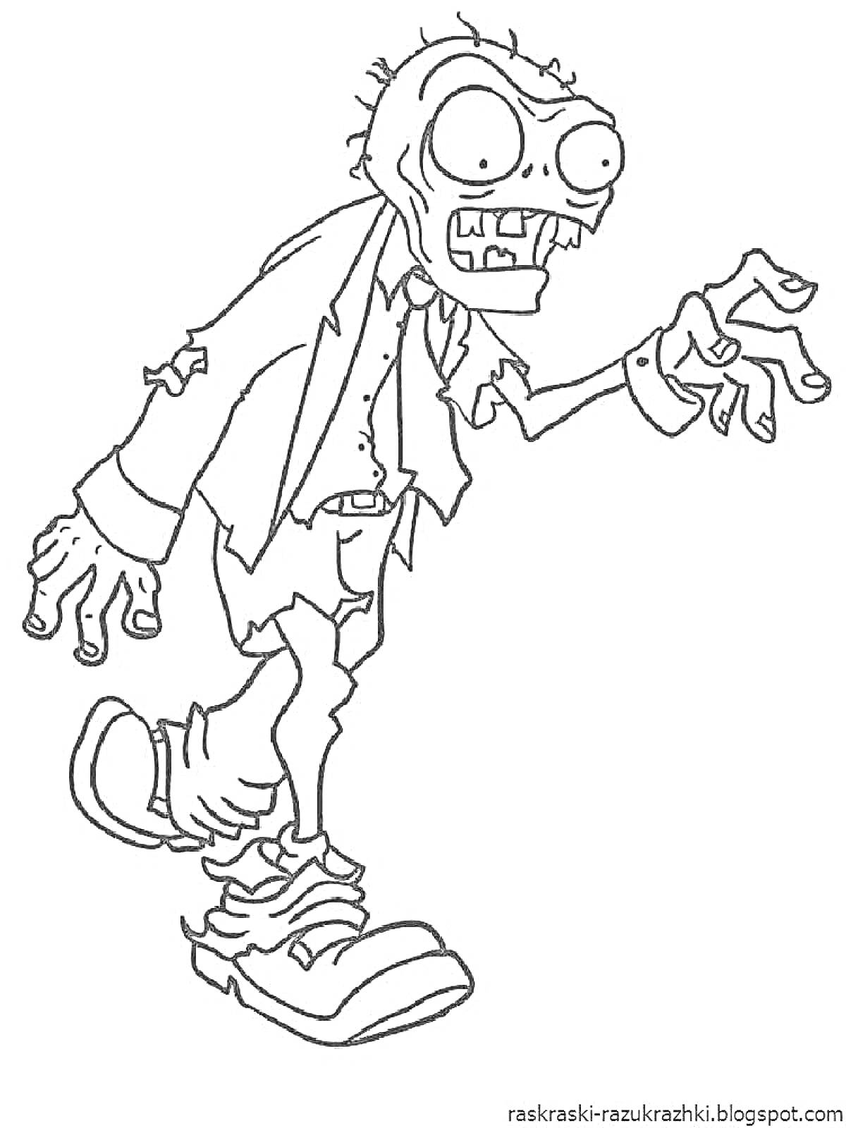 На раскраске изображено: Зомби, Костюм, Волосы, Пальцы, Для детей, Ужасы
