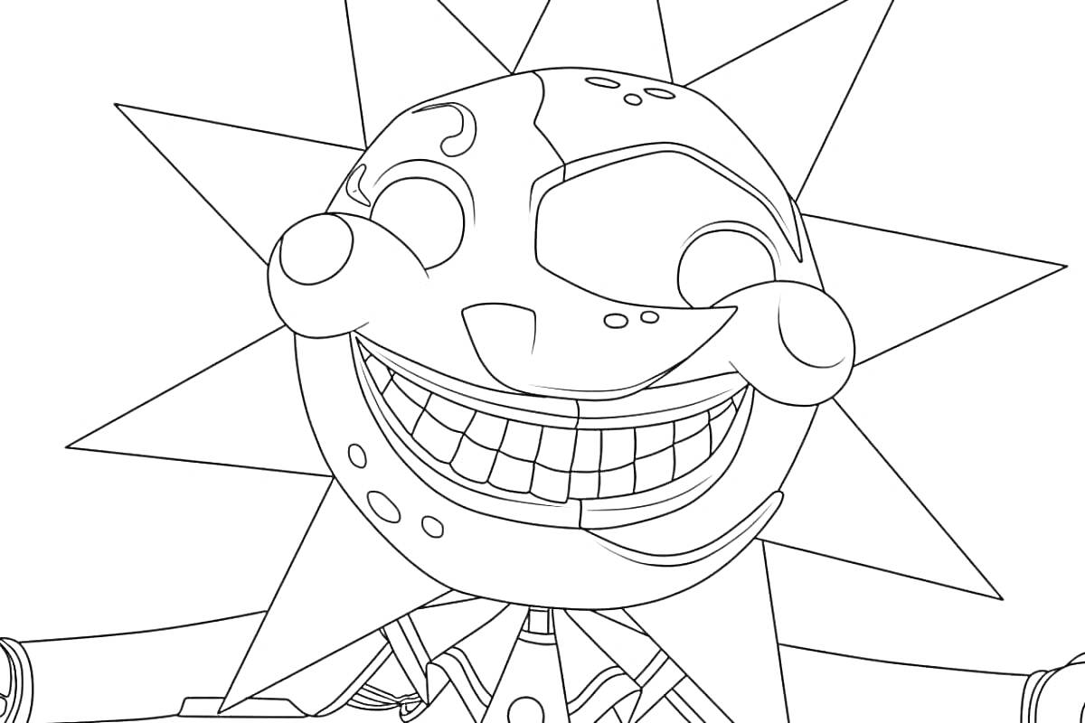 Раскраска Аниматроник Солнце с улыбкой и лучами на голове
