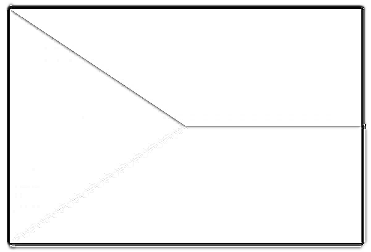 Раскраска Флаг Чехии с черно-белыми элементами: верхняя горизонтальная полоса белая, нижняя горизонтальная полоса черная, треугольник у древка черный