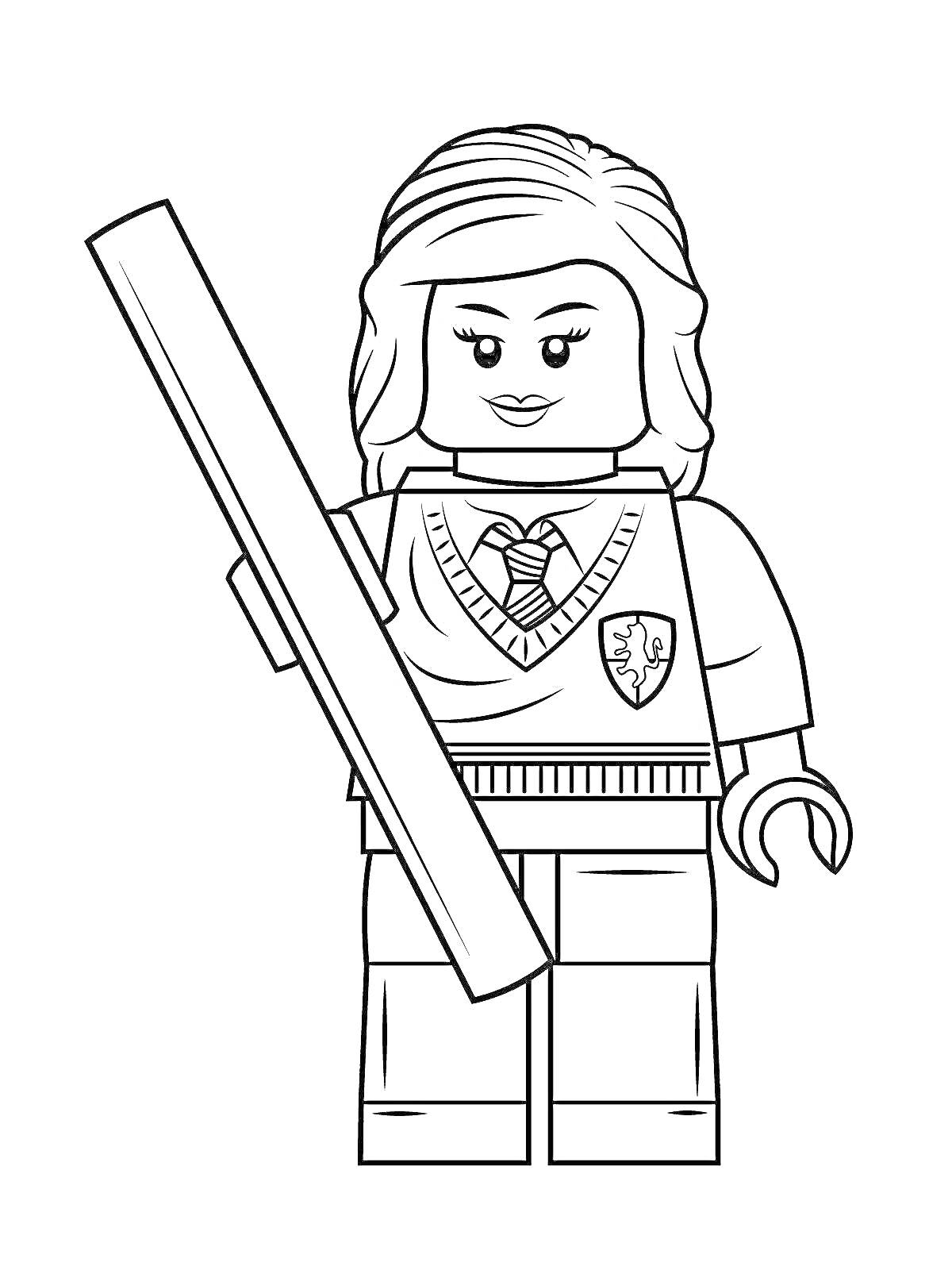 Раскраска Фигура человечка Лего Хидден Сайт с длинной палкой, в школьной форме