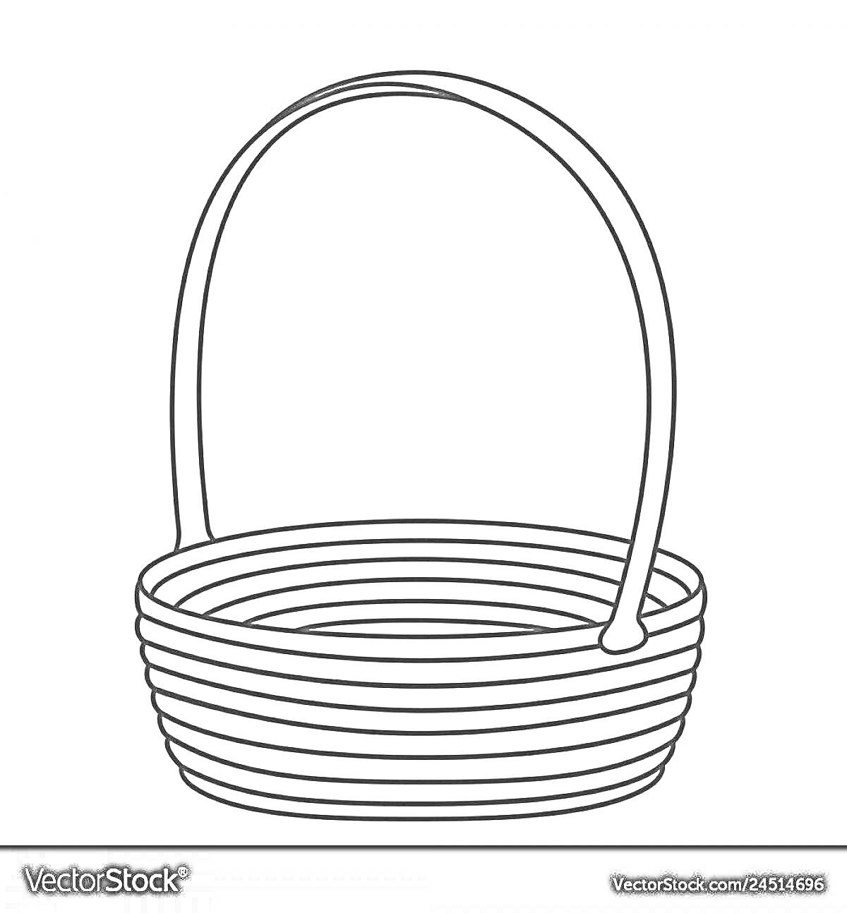 Раскраска Пустая плетеная корзина с ручкой