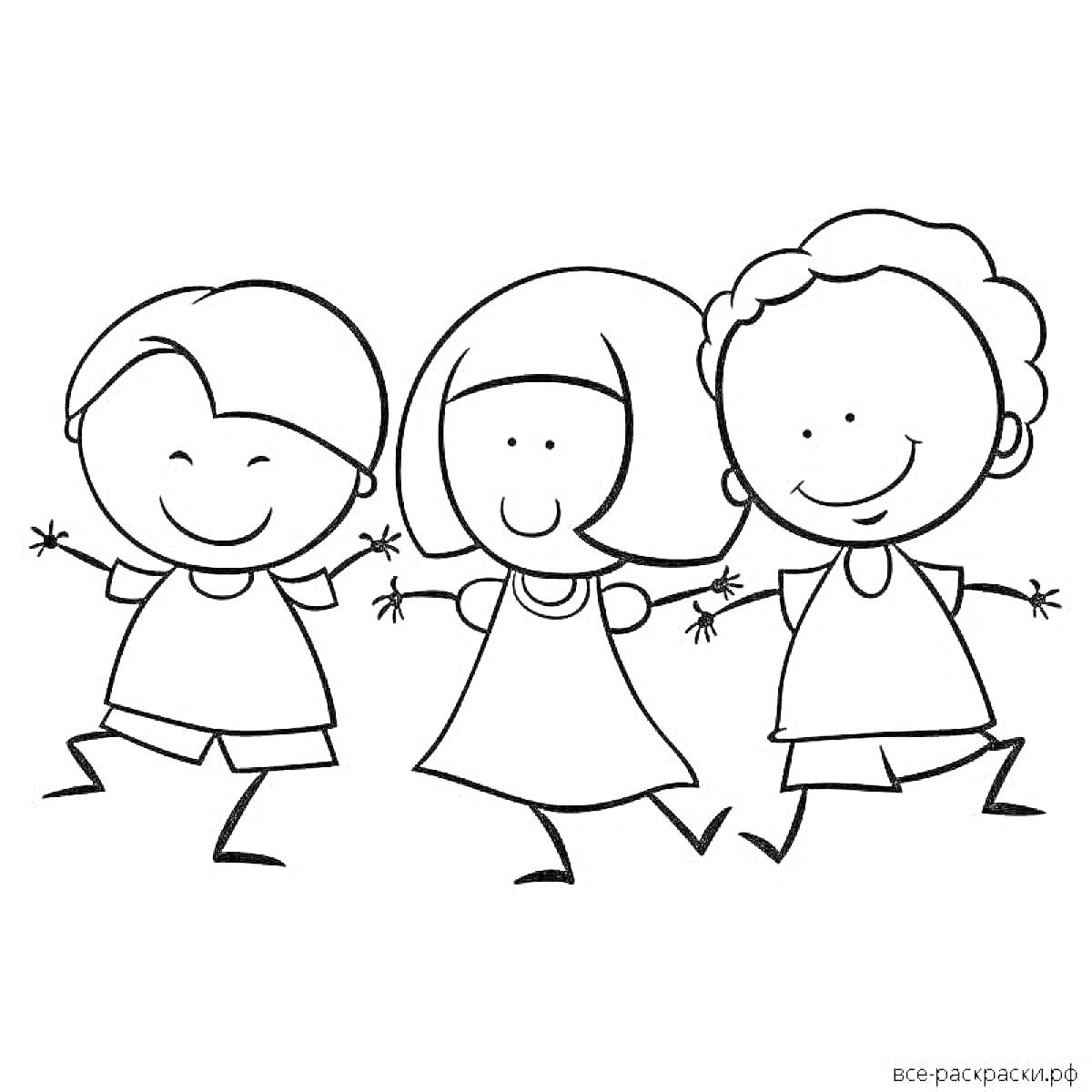 На раскраске изображено: Хоровод, Девочка, Дружба, Держатся за руки