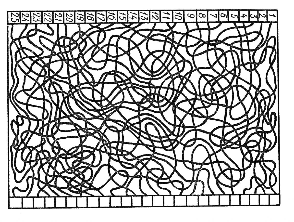 Лабиринт с числами от 1 до 25 и квадратами для запоминания