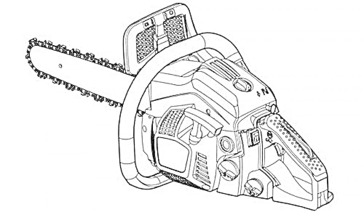 Раскраска Бензопила с защитной ручкой и цепью