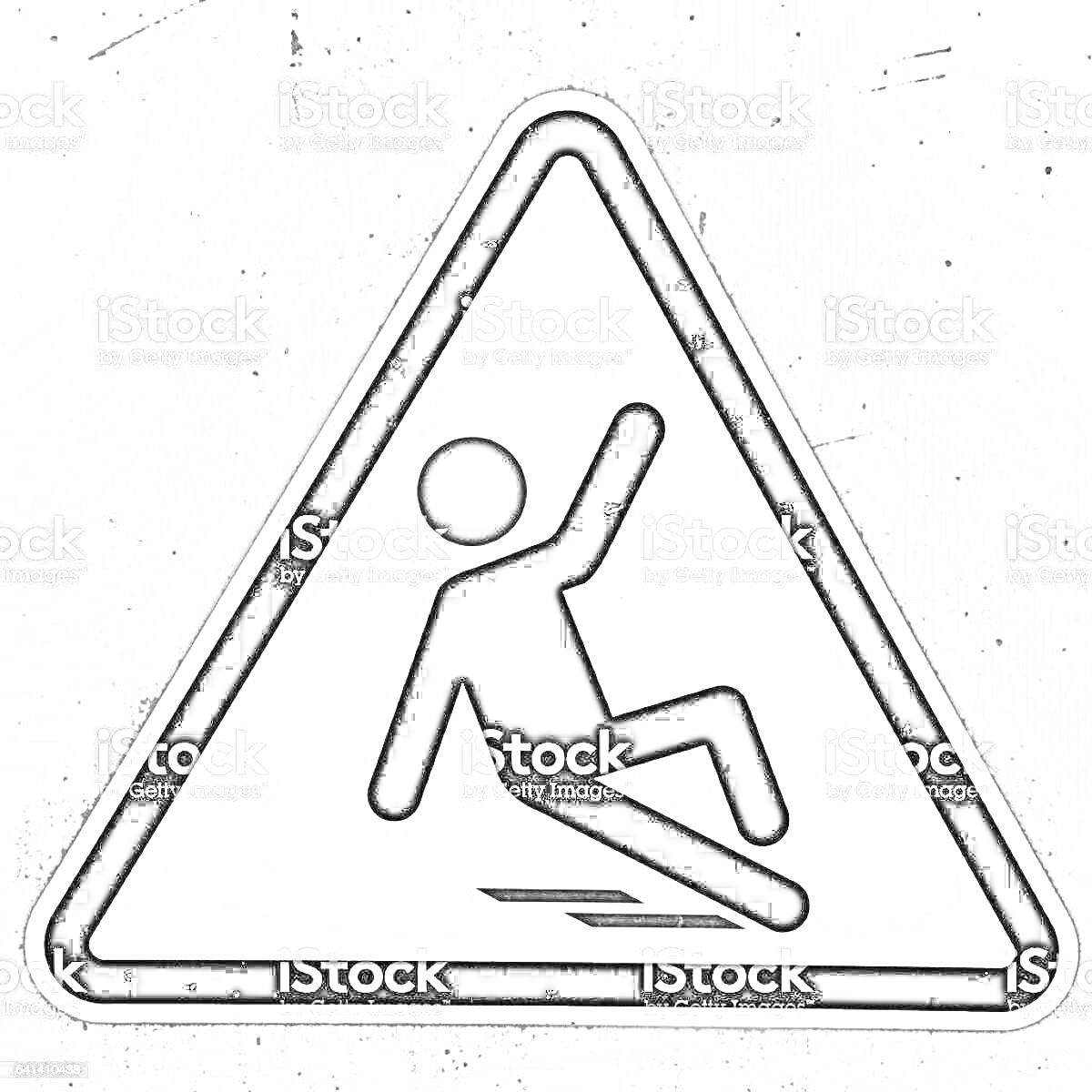Раскраска Знак осторожно, скользкий пол - треугольный знак с изображением человека, который подскальзывается