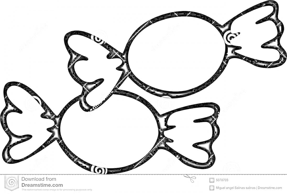 РаскраскаДве большие конфеты с обёртками