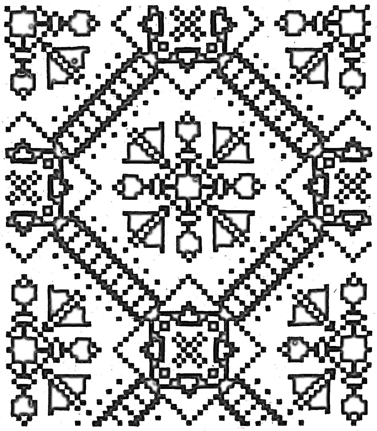 Раскраска Белорусский орнамент с геометрическими элементами, ромбами и крестами