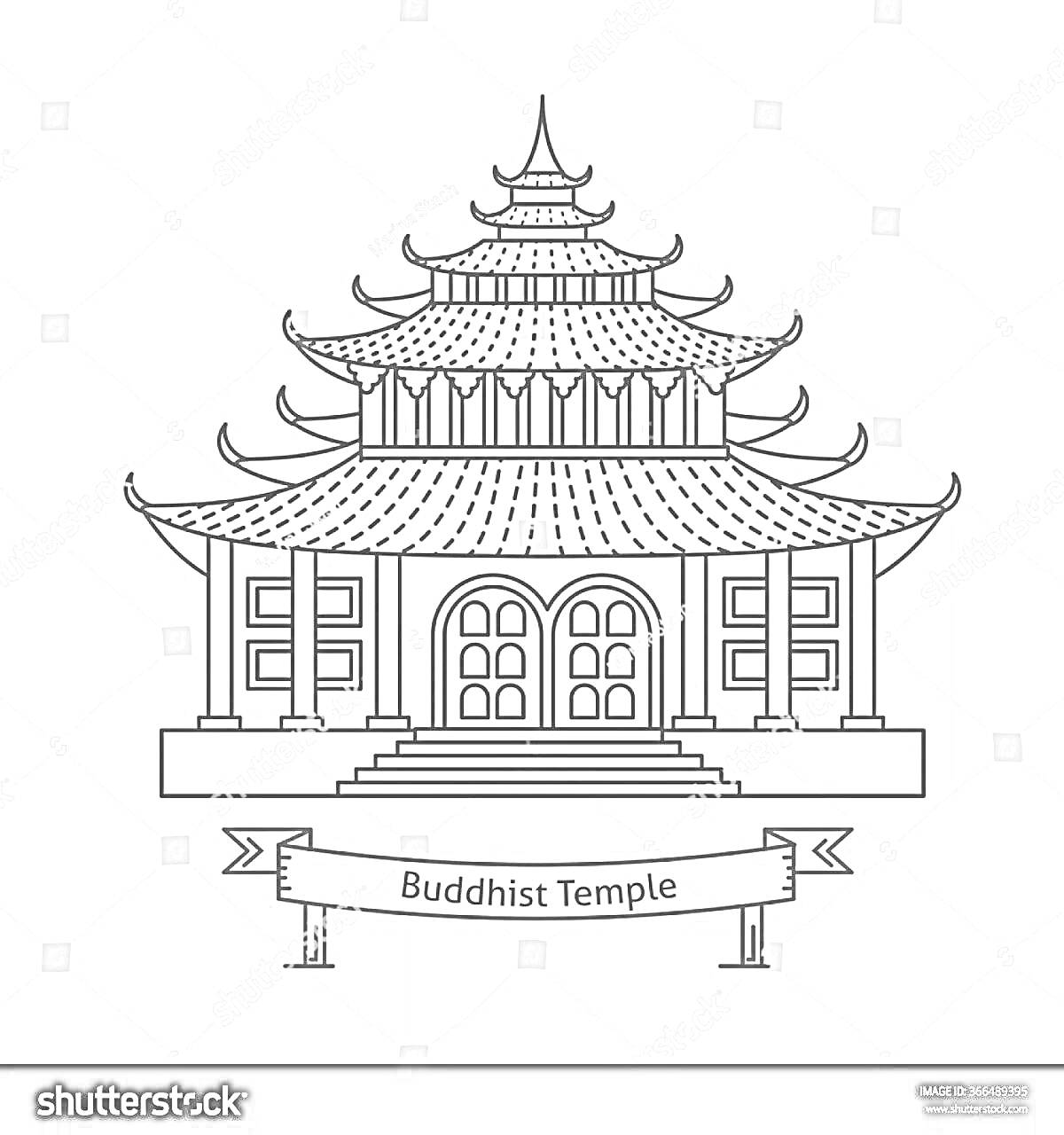На раскраске изображено: Японский дом, Архитектура, Восточный стиль, Пагода, Ворота