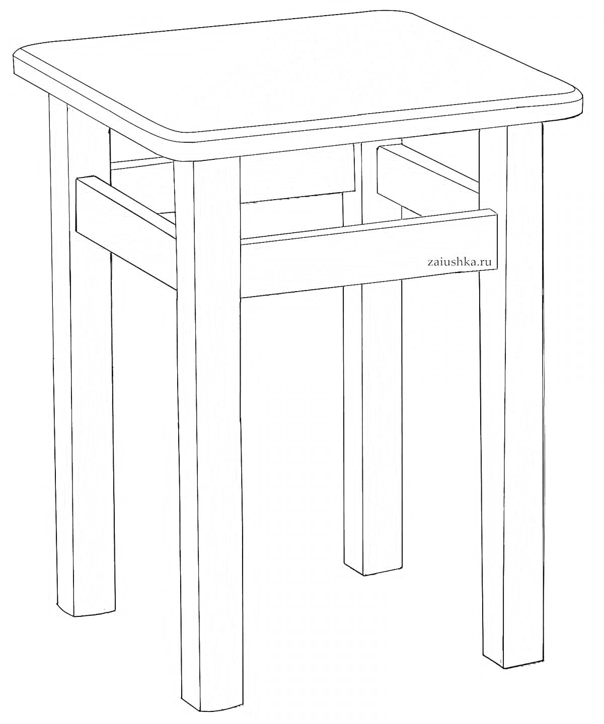 табуретка с четырьмя ножками и прямоугольным сиденьем