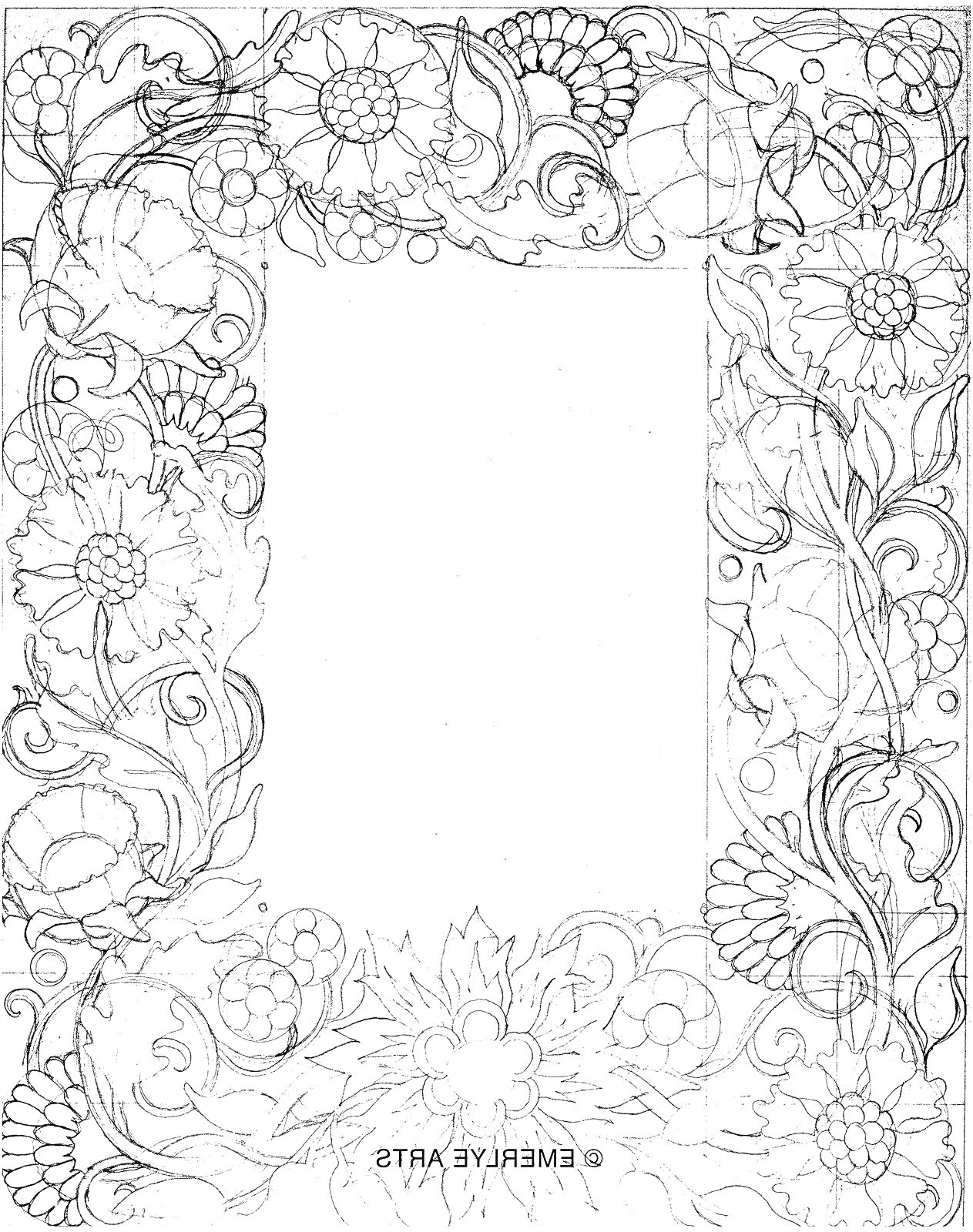 Раскраска Красивая рамка с цветами и листвой