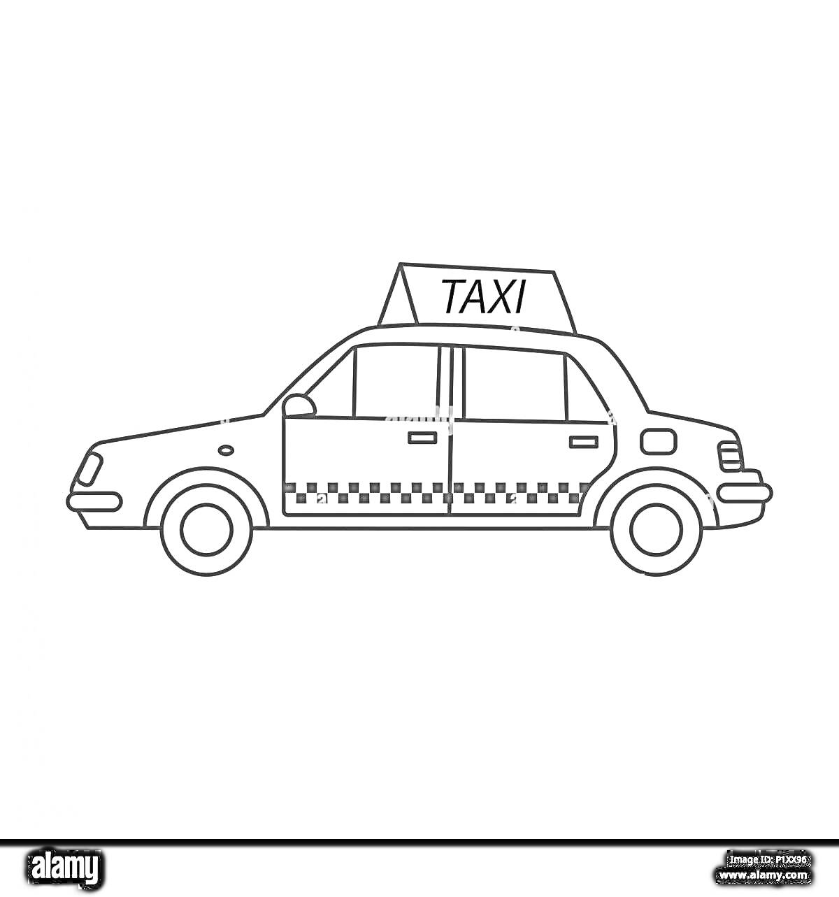 Раскраска Раскраска такси машинка с табличкой TAXI и шашечками на боку