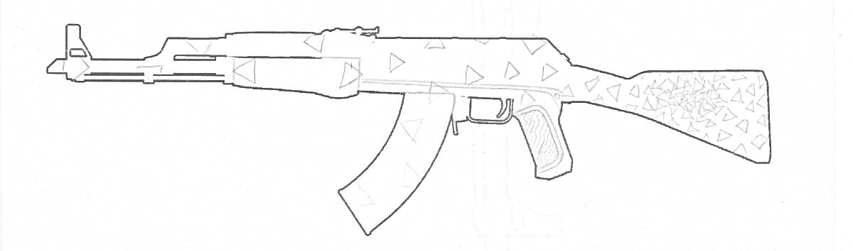 На раскраске изображено: Автомат, АК-47, Оружие, Раскрашивание, Для детей, Контурные рисунки