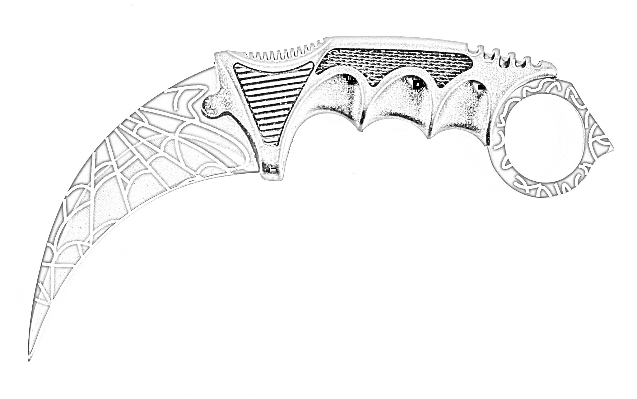 На раскраске изображено: Керамбит, Нож, Паутина, Оружие, Дизайн, Кольцо, Клинок