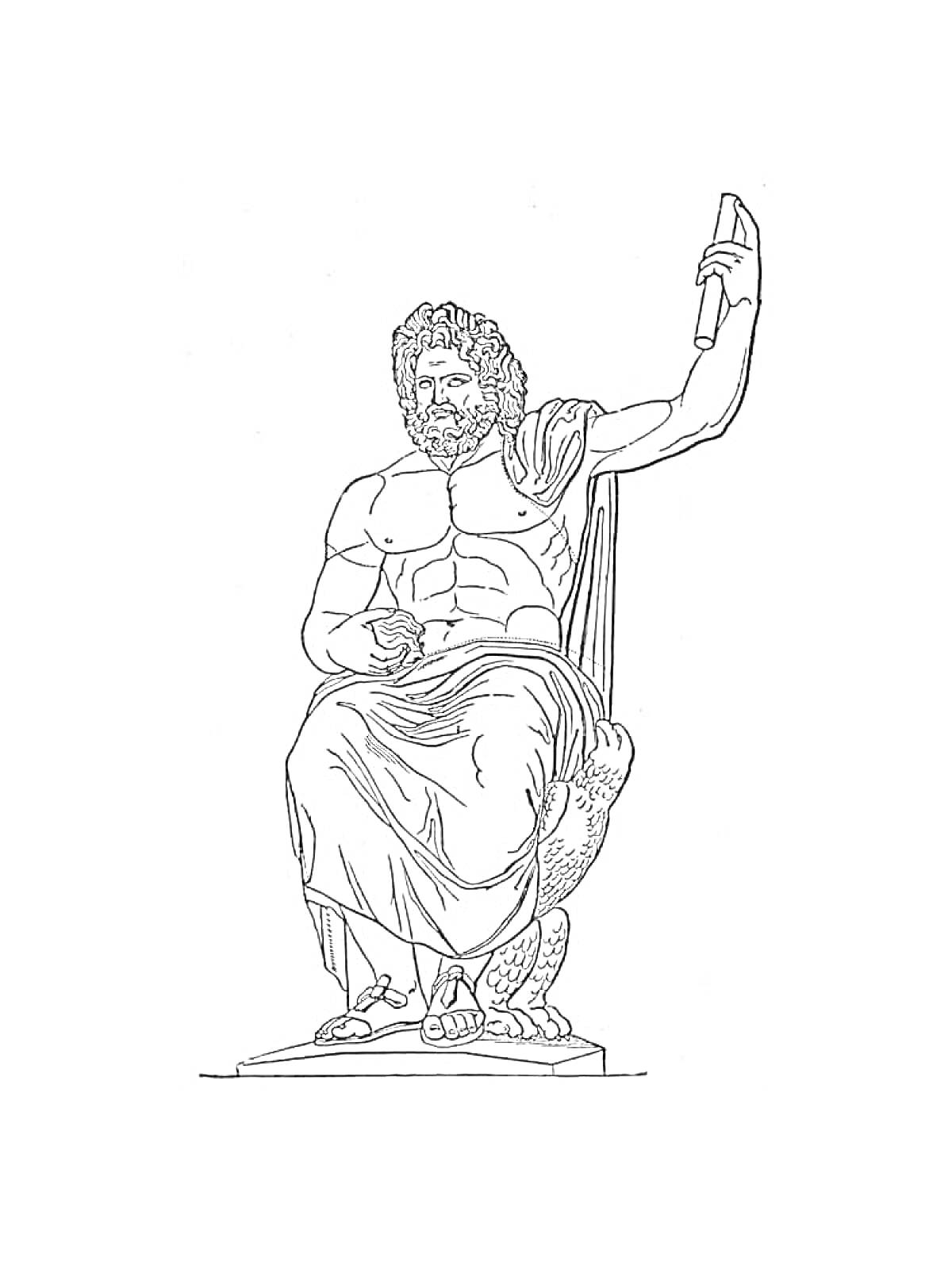 Раскраска Зевс на троне, держащий скипетр