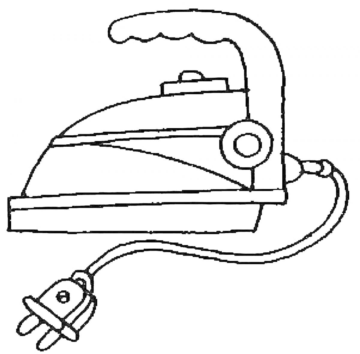 Раскраска Утюг с ручкой и электрическим шнуром с вилкой
