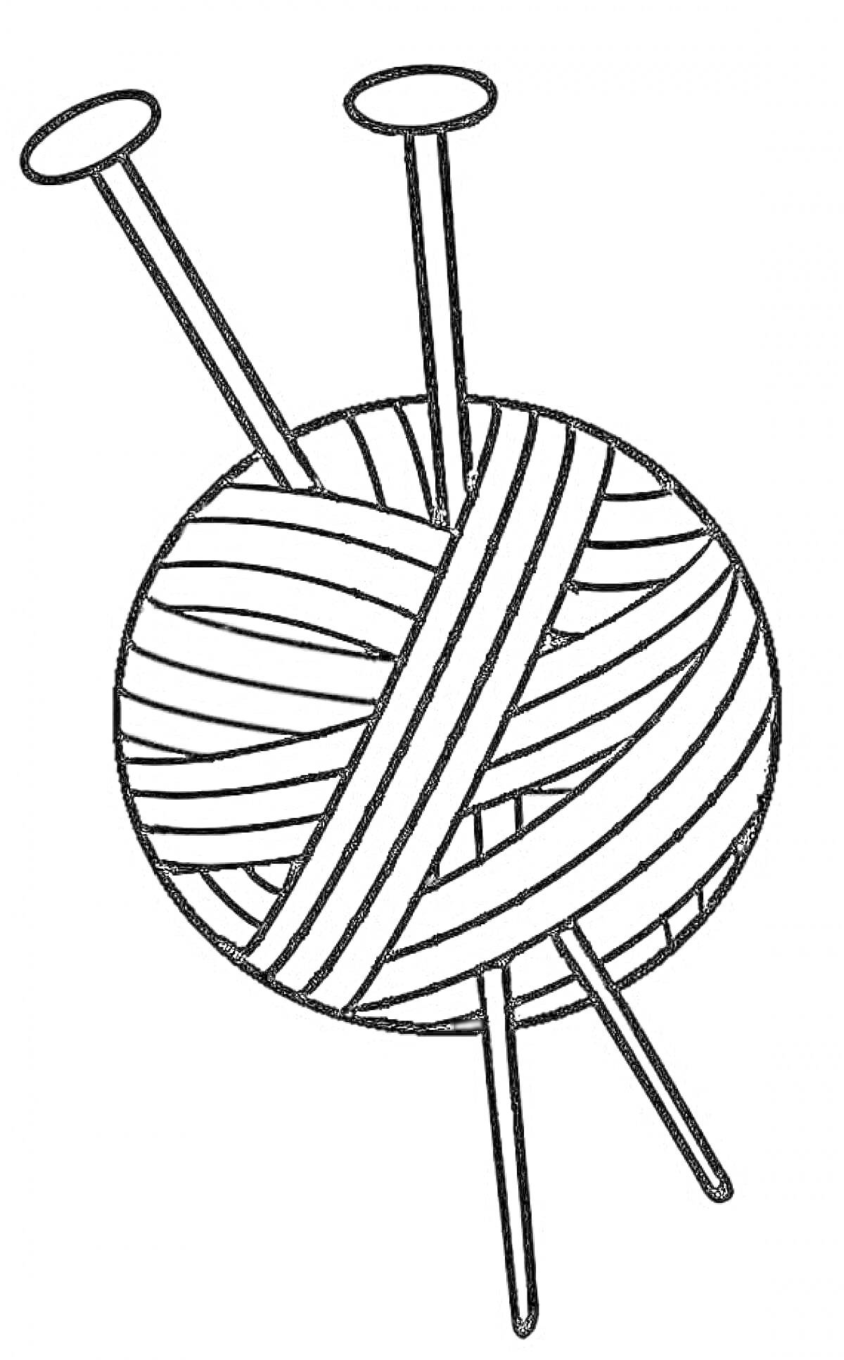 Раскраска Клубок пряжи с двумя спицами