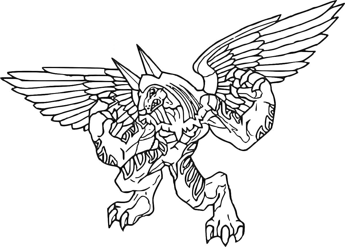 На раскраске изображено: Мутант, Крылья, Когти, Мощные руки, Боевой, Фантазия, Монстр, Существо