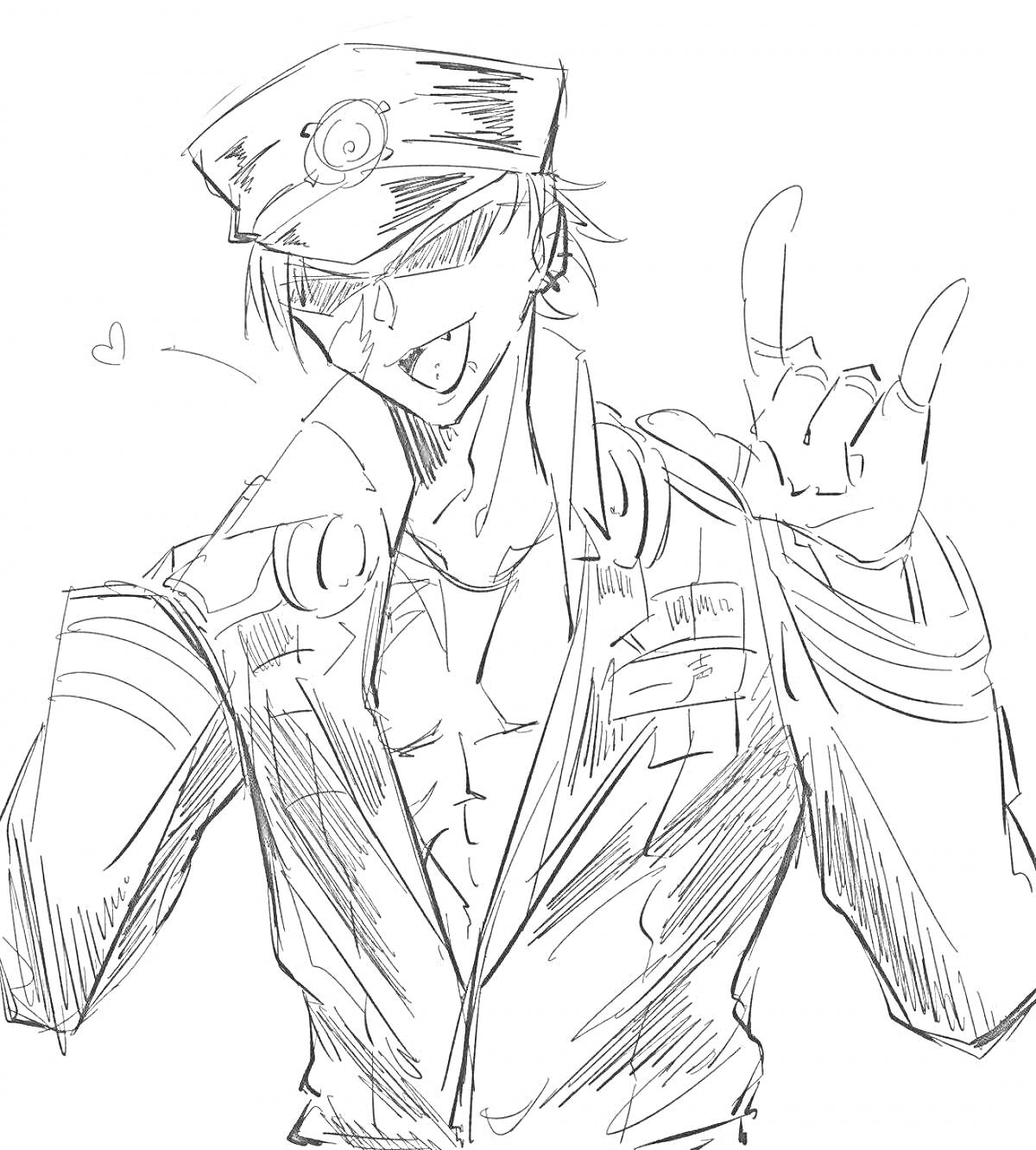 Раскраска Эскиз персонажа в униформе с поднятой рукой