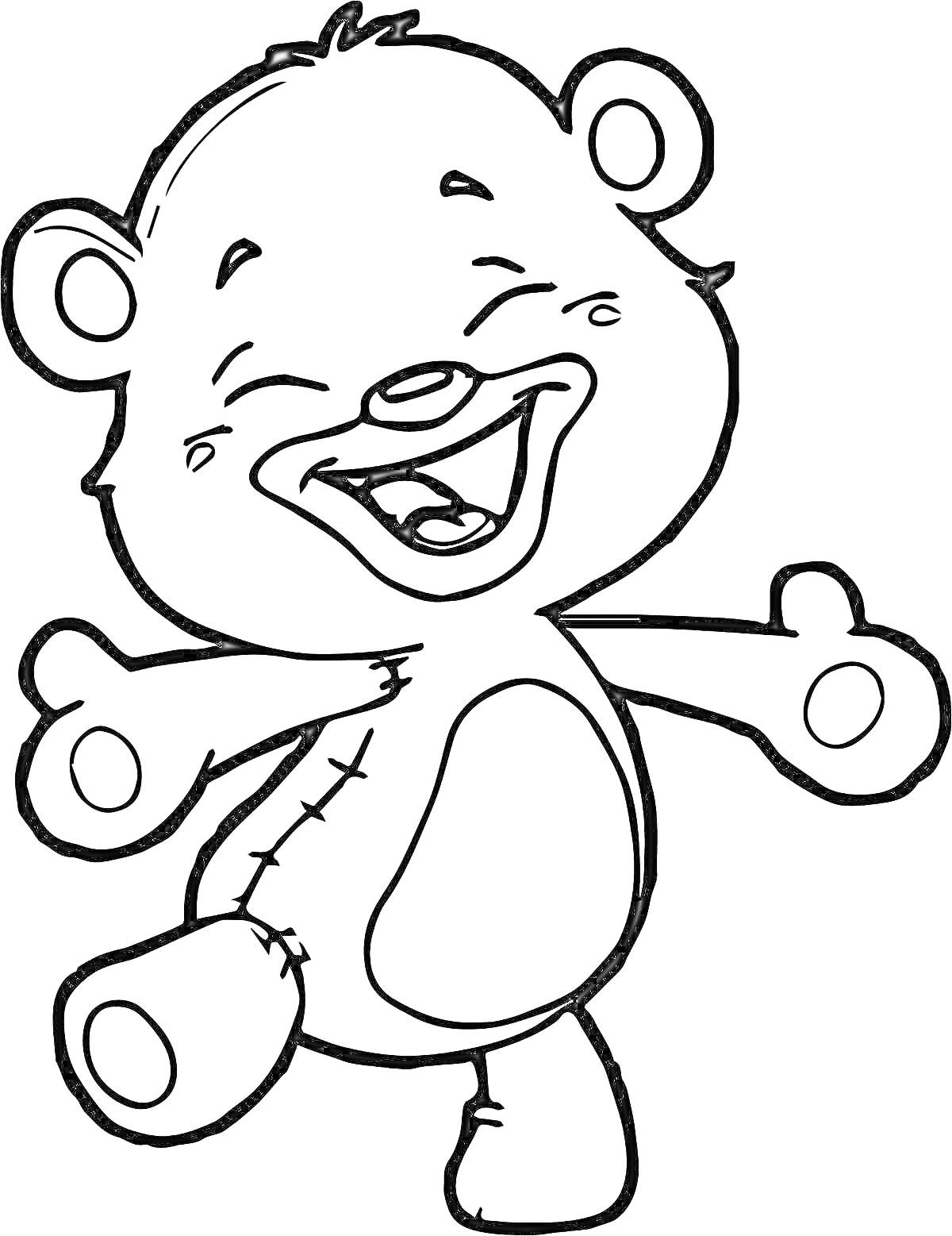 На раскраске изображено: Радость, Смех, Объятия, Счастье, Медведь