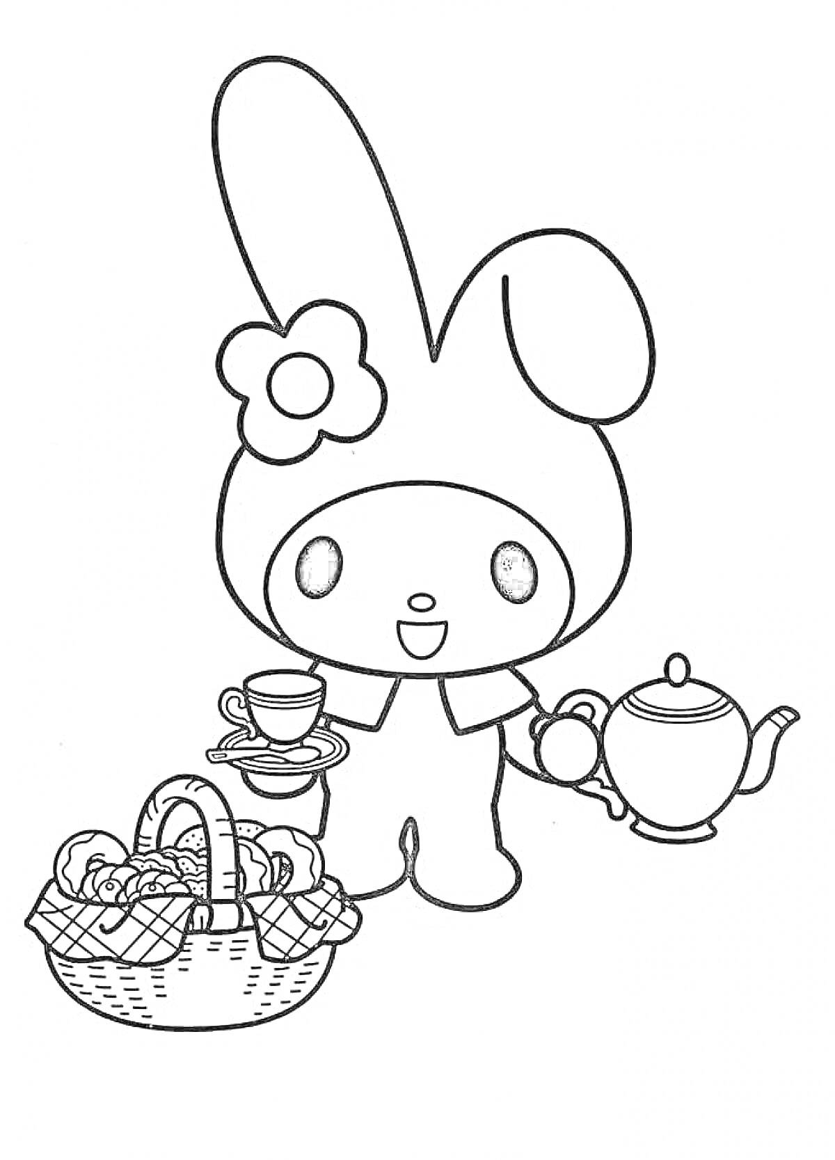 Раскраска Мэлоди с чайником и корзиной для пикника