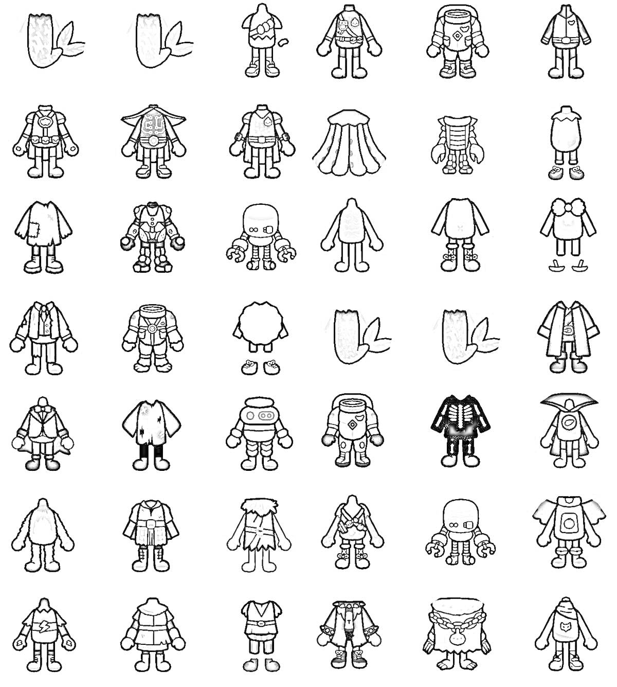 Раскраска Раскраска Тока Бока - Одежда и аксессуары. Включает свитеры, куртки, плащи, костюмы, юбки, комбинезоны, меховые шапки, очки и аксессуары для волос.
