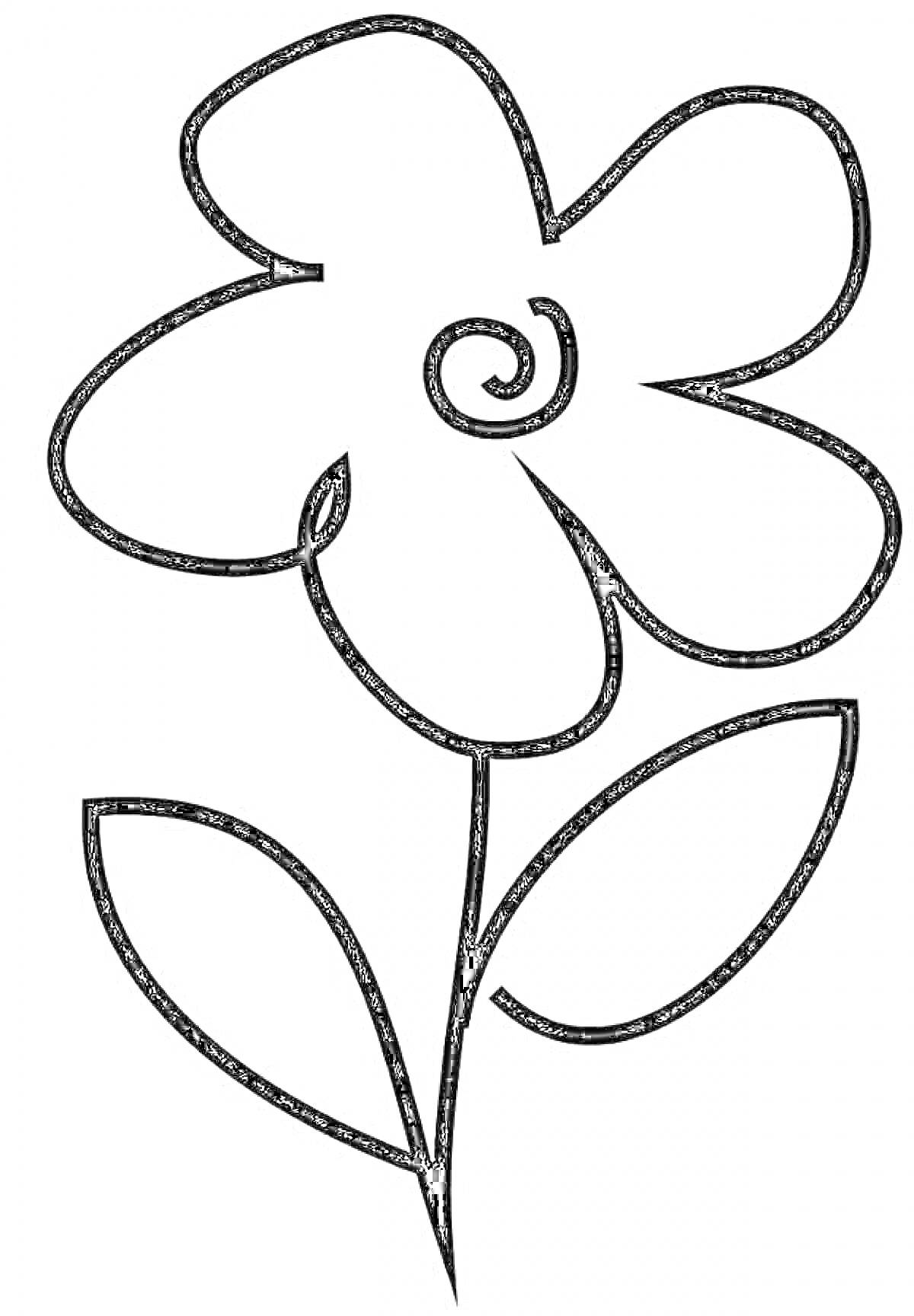 Раскраска Цветок с пятью лепестками и двумя листьями