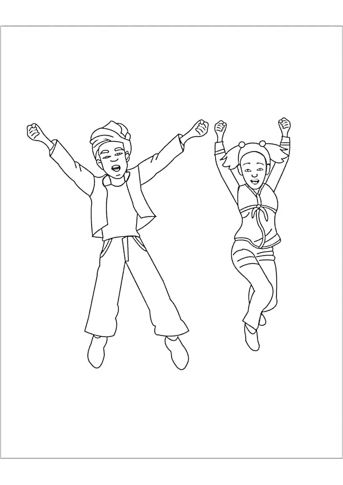 На раскраске изображено: Прыжки, Воздух, Радость, Спорт, Активность