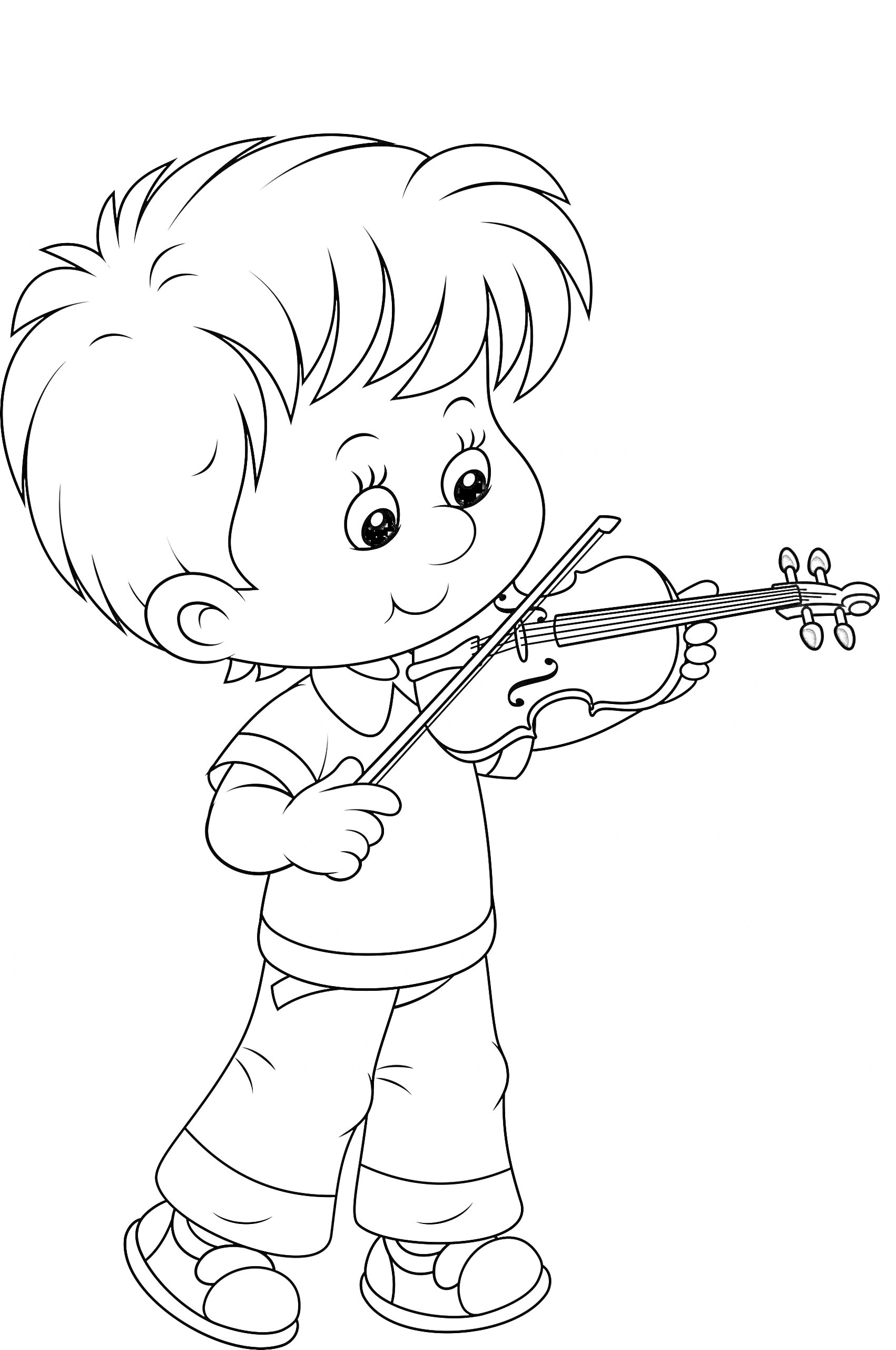На раскраске изображено: Мальчик, Скрипка, Музыка, Музыкальный инструмент, Для детей