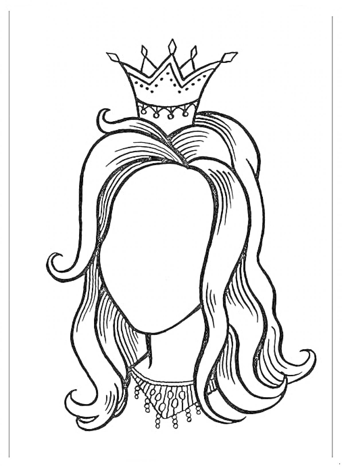 На раскраске изображено: Мама, Корона, Волосы, Ожерелье, Детское творчество, Портреты
