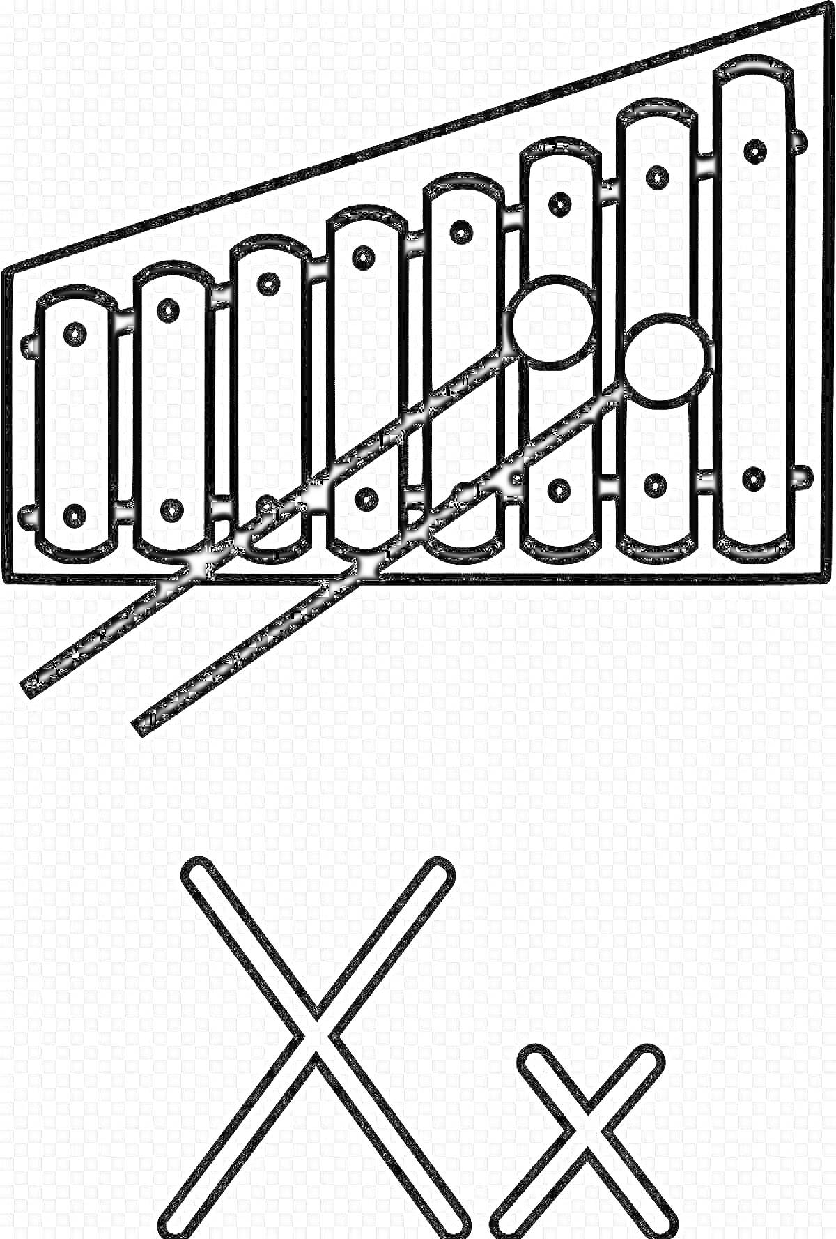 металофон с палочкам и буквами X и x