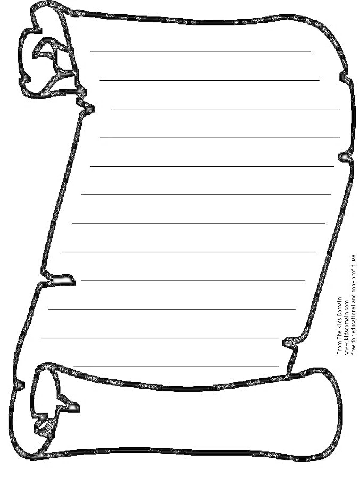 Раскраска Раскраска с изображением свитка с линейками для письма