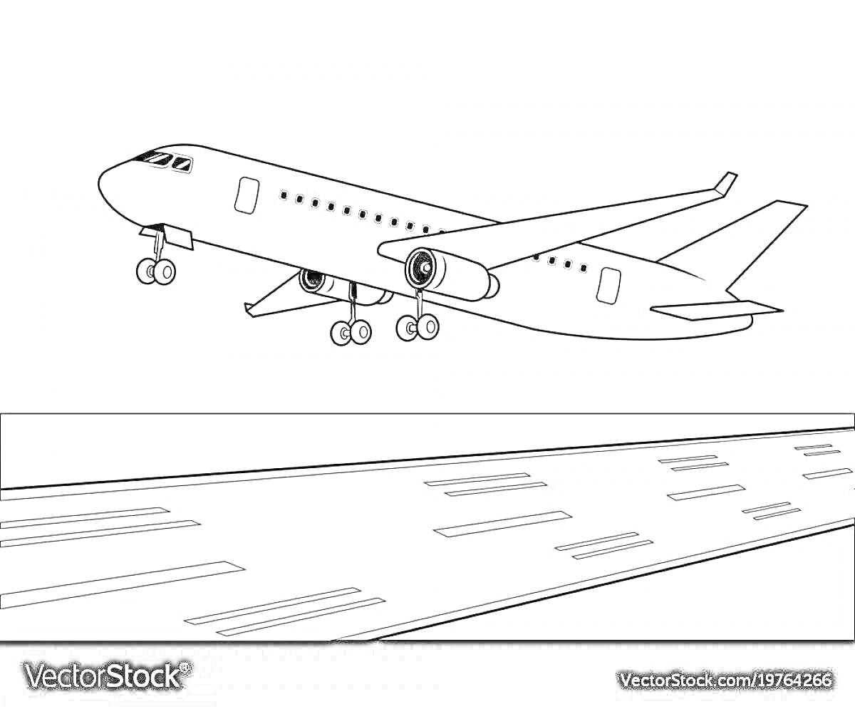 На раскраске изображено: Взлетно-посадочная полоса, Летательный аппарат, Воздушное судно, Авиалайнер, Авиакомпания, Иллюстрация