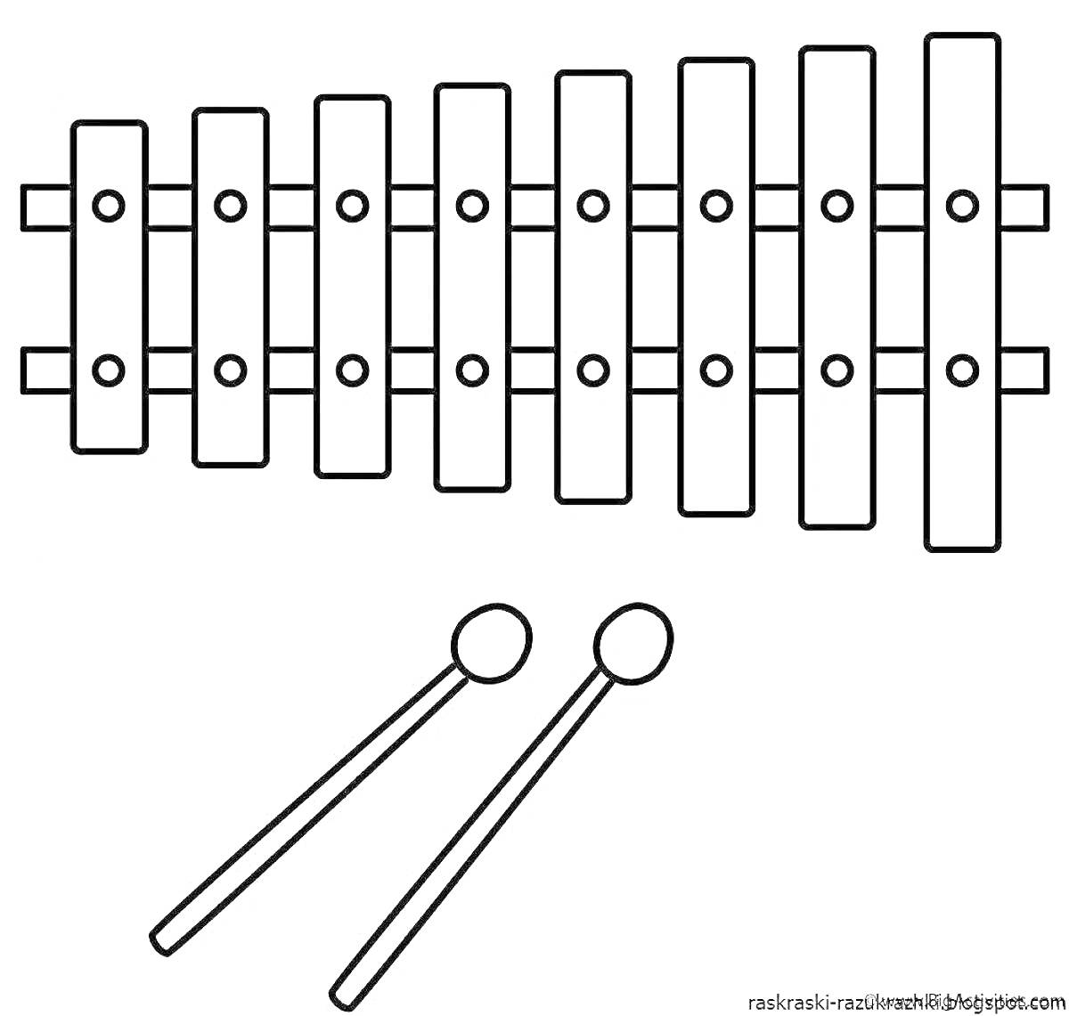 Раскраска Ксилофон и две палочки для игры