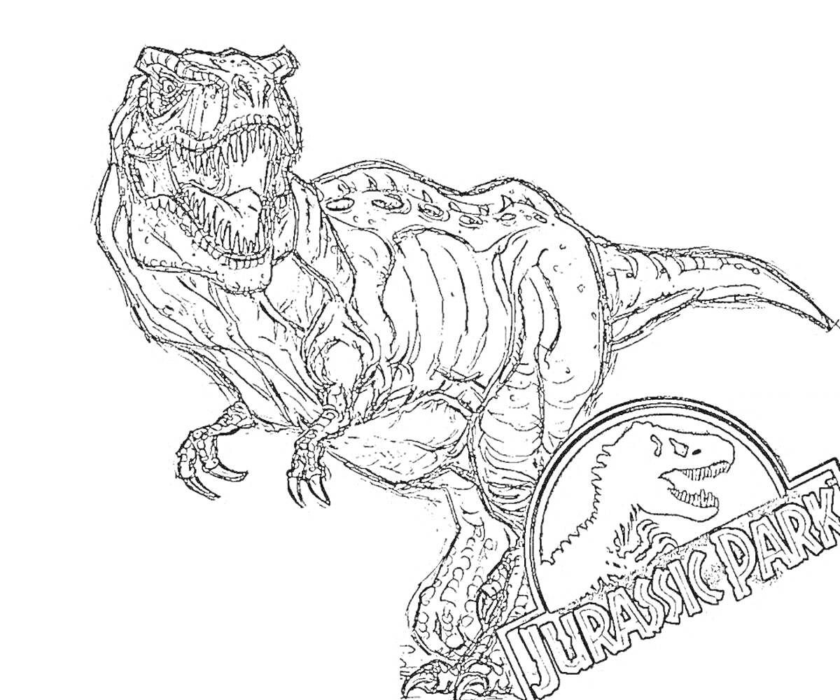 Раскраска Тираннозавр Рекс и логотип 