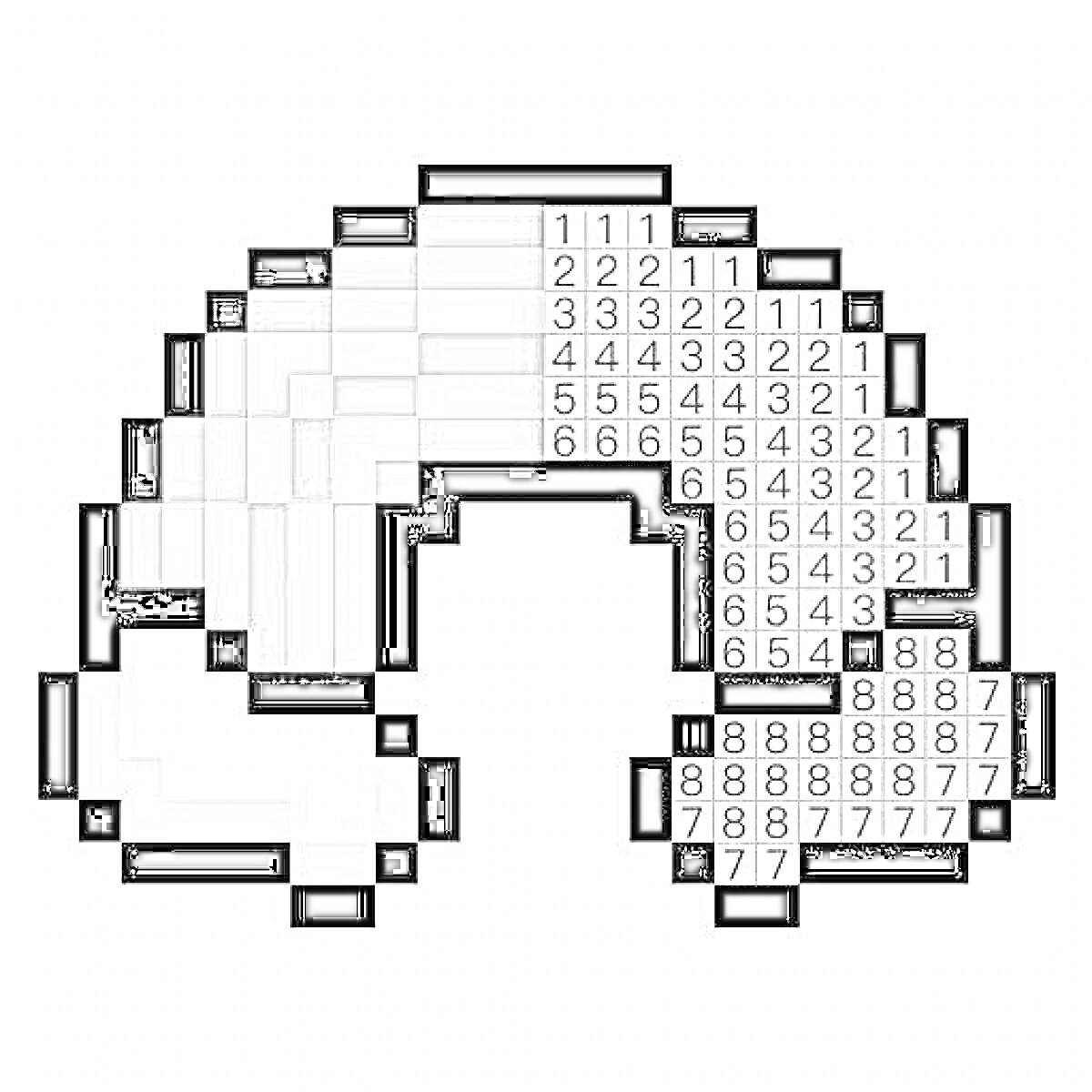 Раскраска Пиксельное изображение хвоста енота с номерами для раскраски