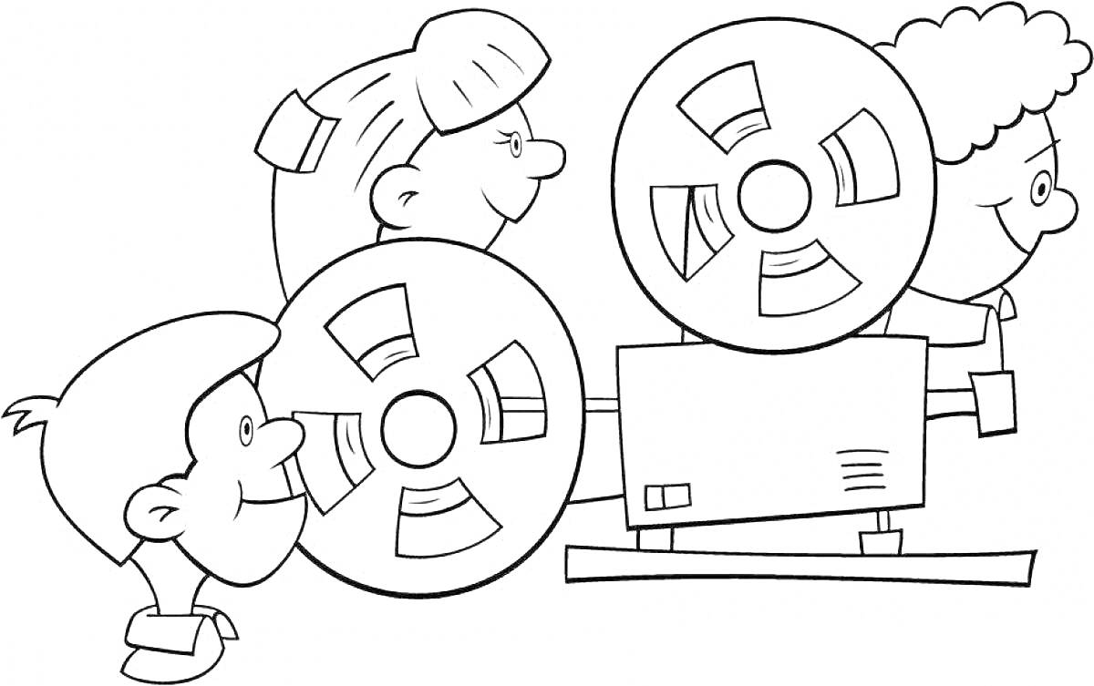 Раскраска Дети с кинопроектором