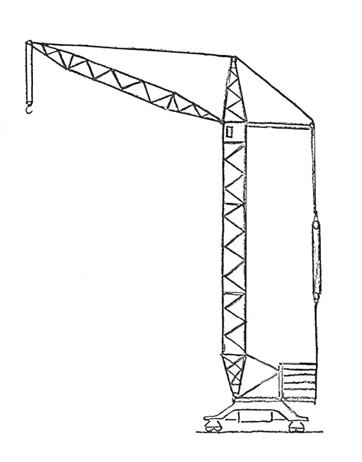 Башенный кран с грузом и базой на автомобиле