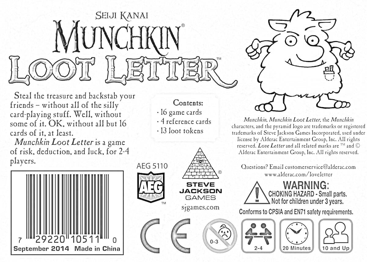 Раскраска Munchkin Loot Letter - Обложка карточной игры с изображением монстра и текстом описания