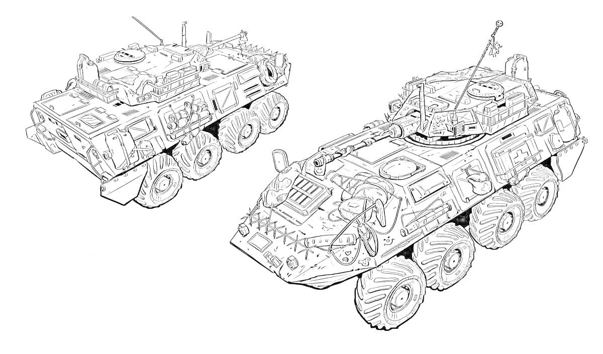 РаскраскаБронетехника с антеннами и броневыми элементами